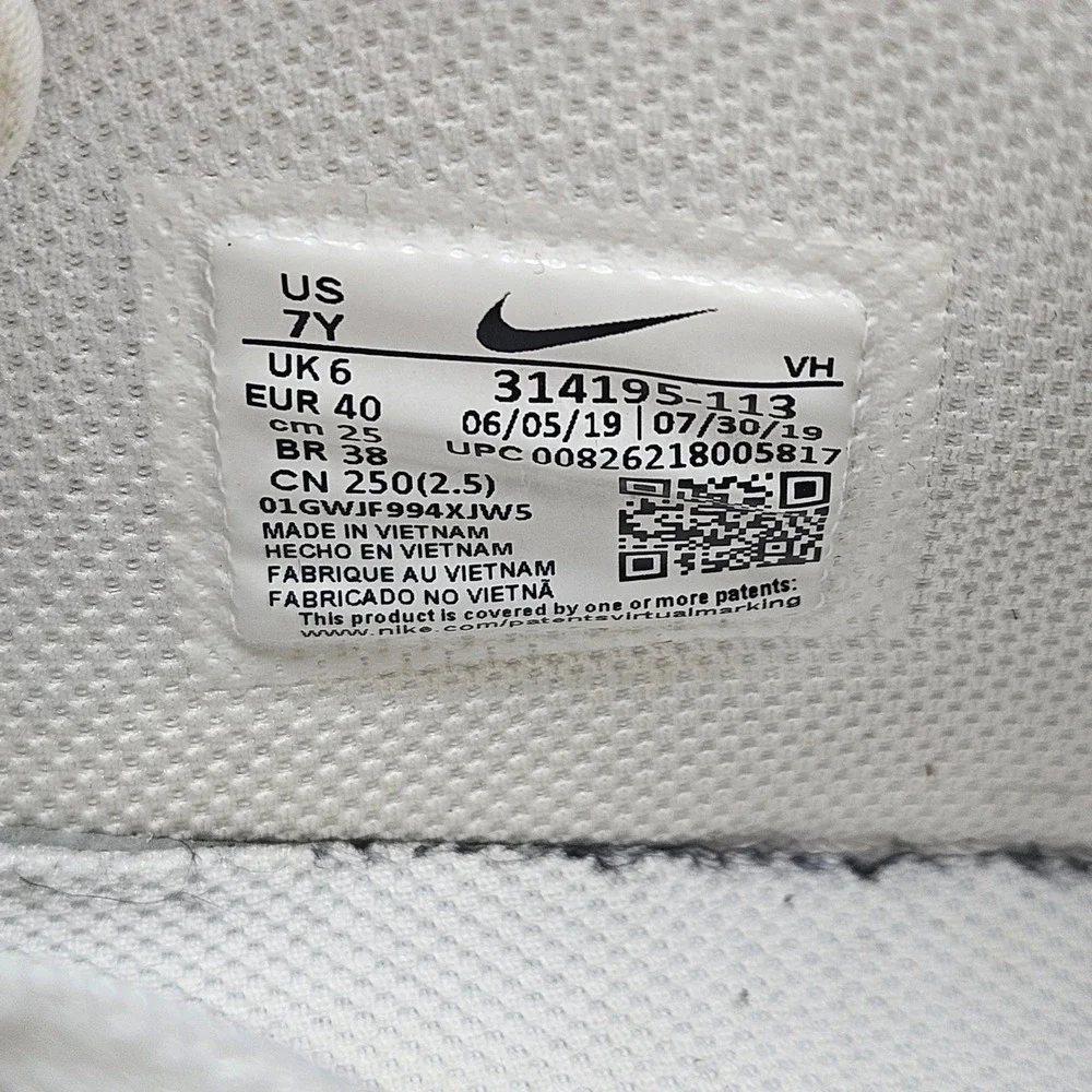 Nike Air Force 1 Mid GS Triple White Leather Sneakers 314195-113 Kids 7Y
